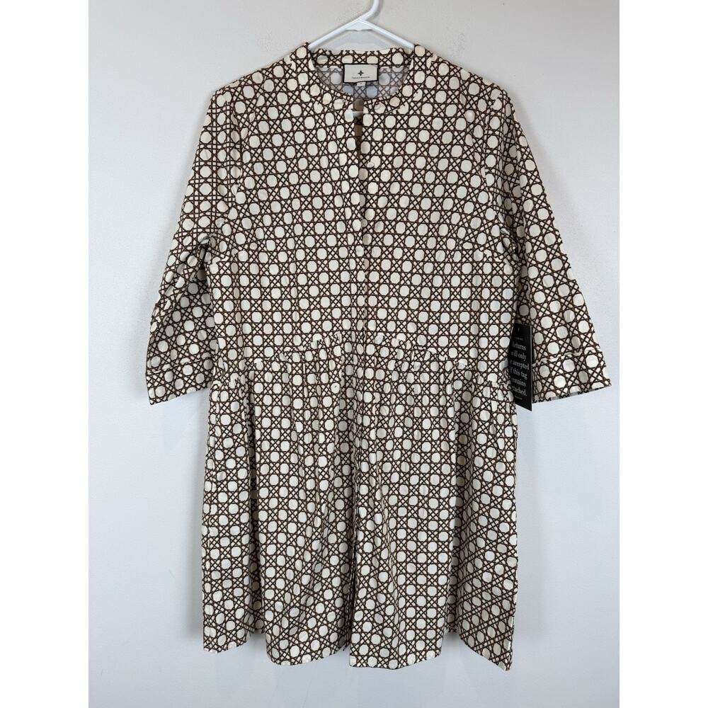 Tuckernuck Birch Cane Royal Shirt Dress Size L Beige White 3/4 Sleeve NEW - Picture 4 of 11